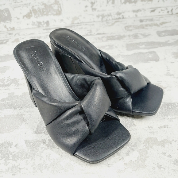 NEW Open Edit Saydee Black Block Heel Slip On Square Toe Sandals T70 - Picture 4 of 13